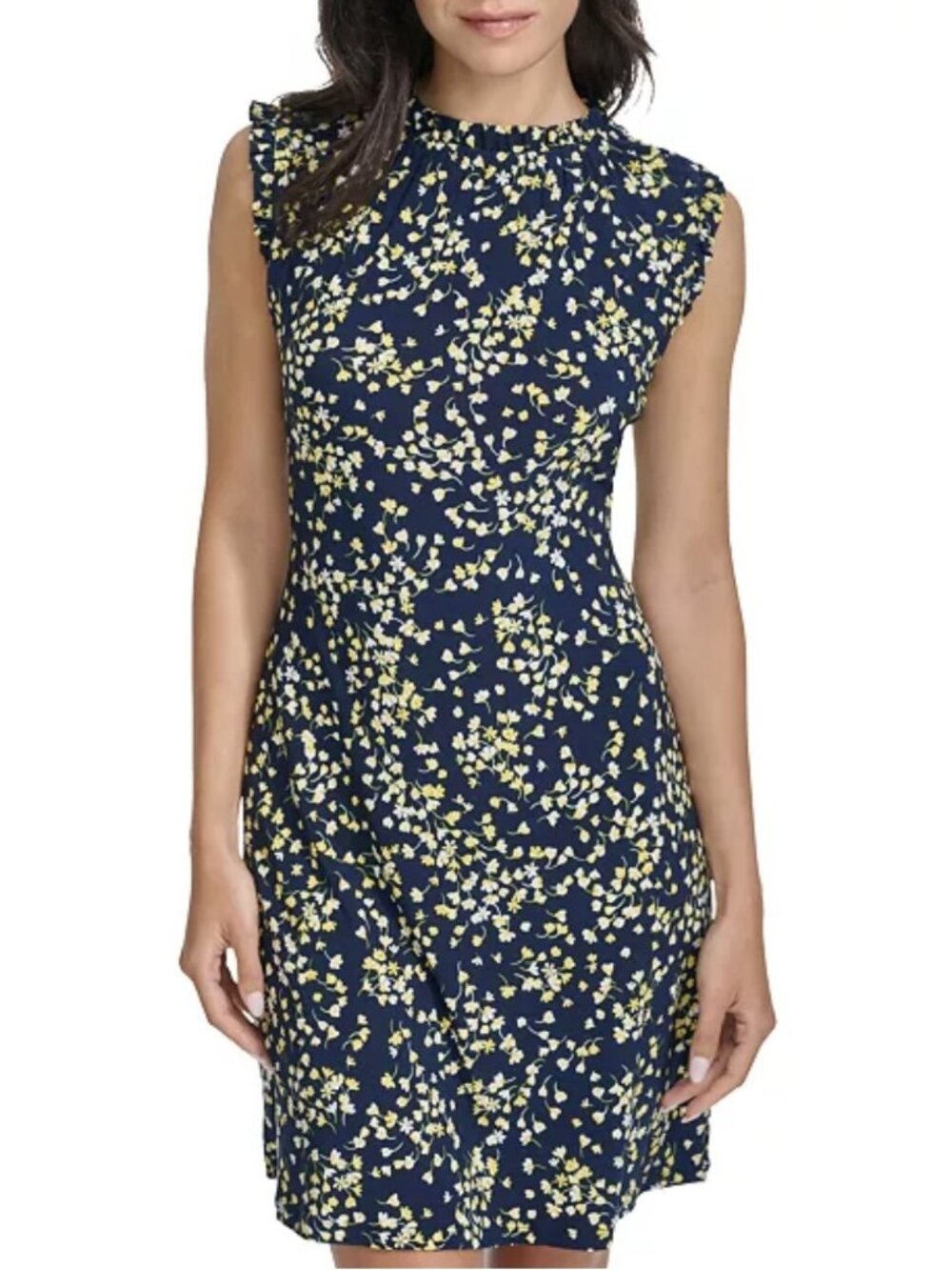 Tommy Hilfiger Women's Sleeveless Navy Yellow White Floral Shift Dress Size 8